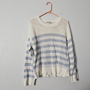 Striped Knit Sweater in Cream and Blue Sz L